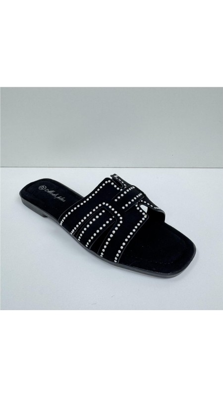 SANDALIA PLANA TACHAS NEGRO