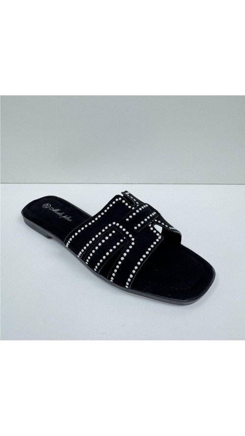 SANDALIA PLANA TACHAS NEGRO