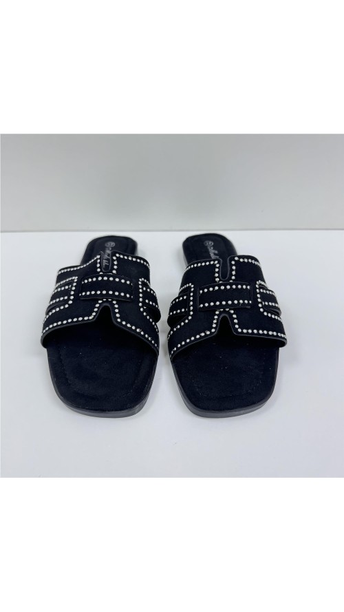 SANDALIA PLANA TACHAS NEGRO