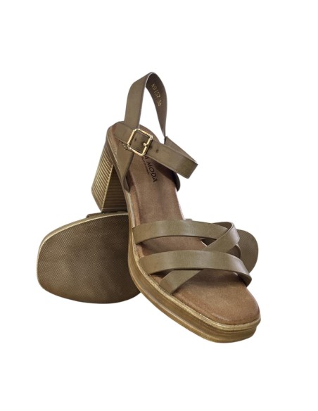 SANDALIA DE TACON TIRAS DE NAP TAUPE