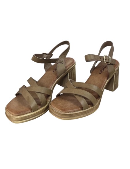 SANDALIA DE TACON TIRAS DE NAP TAUPE