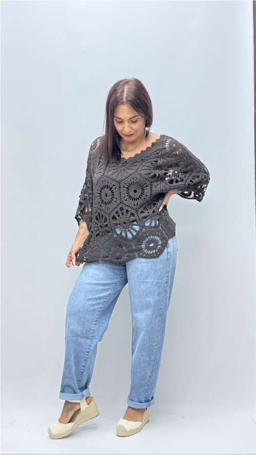 TOP CROCHE CON CAMISETA MARRON