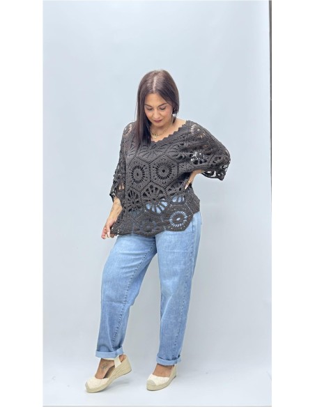 TOP CROCHE CON CAMISETA MARRON