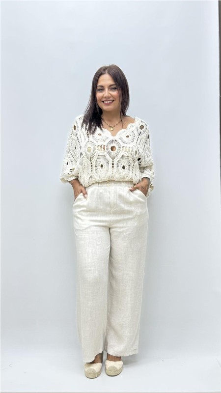 PANTALON FALSO LINO LOLA BEIG