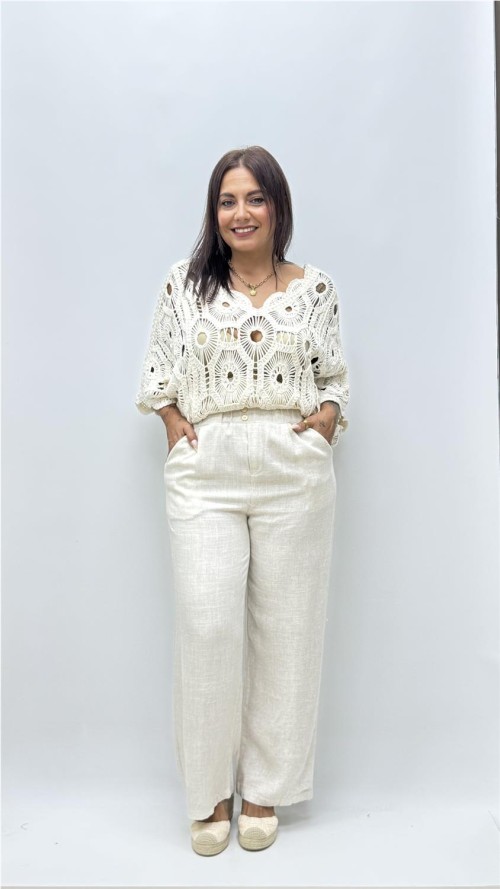 PANTALON FALSO LINO LOLA BEIG