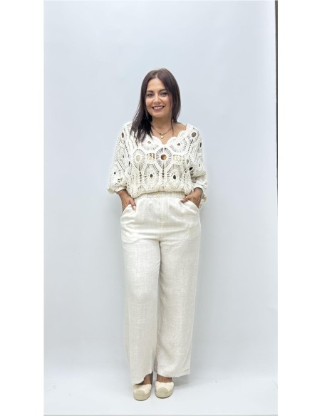 PANTALON FALSO LINO LOLA BEIG