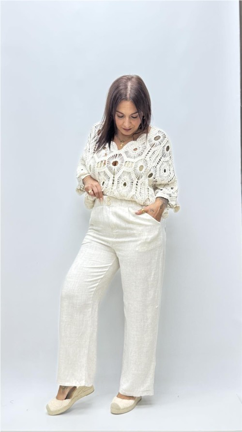 PANTALON FALSO LINO LOLA BEIG