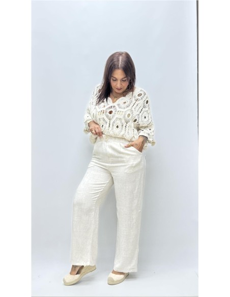PANTALON FALSO LINO LOLA BEIG