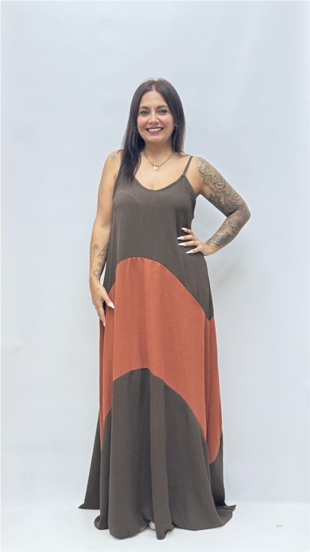 VESTIDO BICOLOR OLGA MARRON