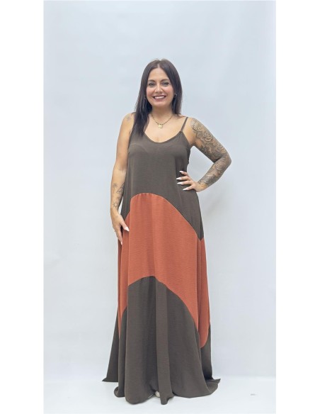 VESTIDO BICOLOR OLGA MARRON