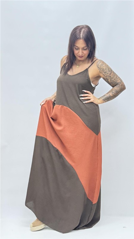 VESTIDO BICOLOR OLGA MARRON 2