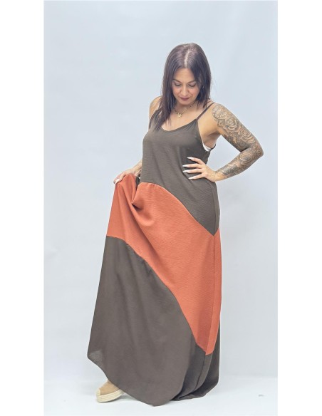 VESTIDO BICOLOR OLGA MARRON