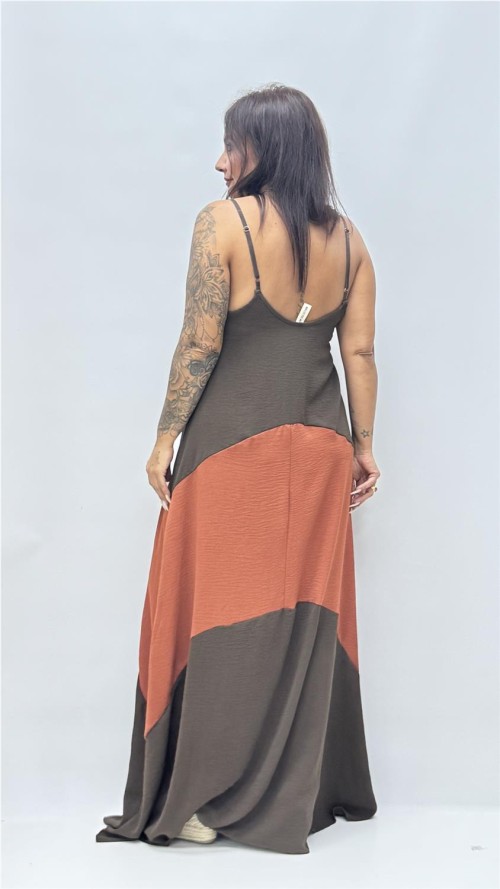 VESTIDO BICOLOR OLGA MARRON