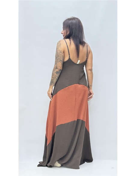 VESTIDO BICOLOR OLGA MARRON