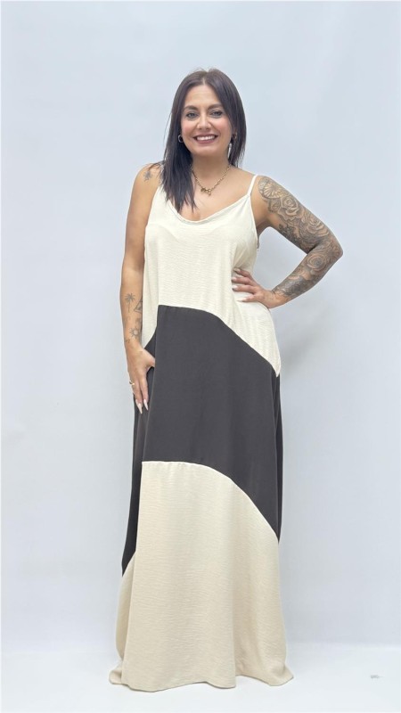 VESTIDO BICOLOR OLGA BEIG
