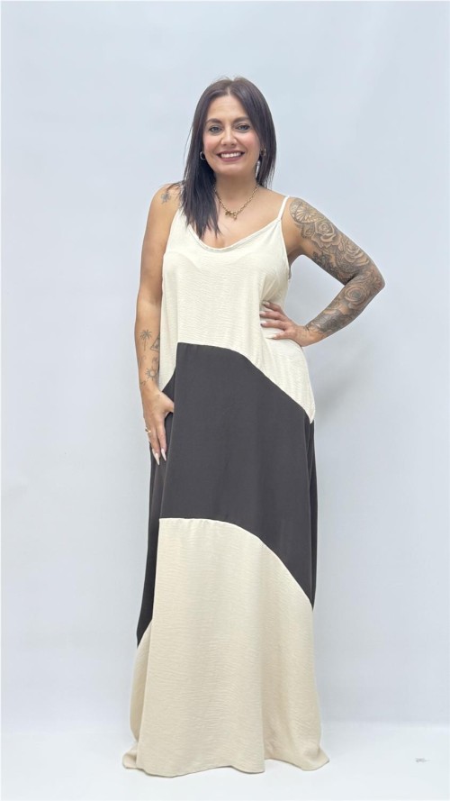 VESTIDO BICOLOR OLGA BEIG