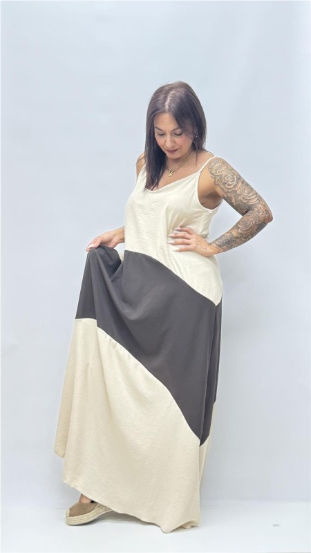 VESTIDO BICOLOR OLGA BEIG 2