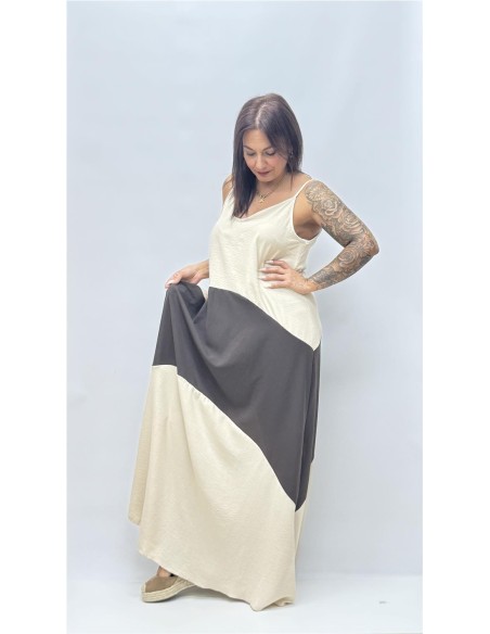 VESTIDO BICOLOR OLGA BEIG