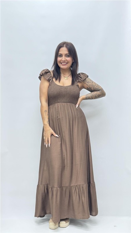VESTIDO ROSETA MARRON