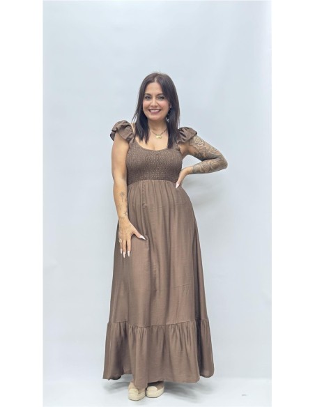 VESTIDO ROSETA MARRON