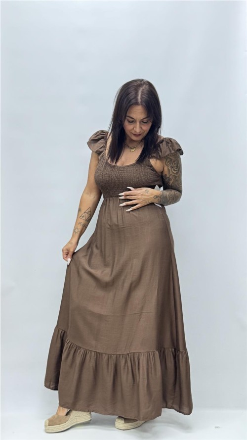 VESTIDO ROSETA MARRON