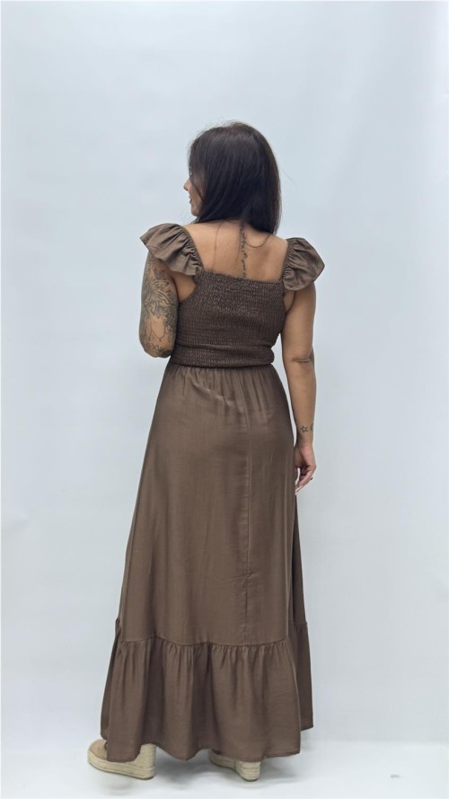 VESTIDO ROSETA MARRON