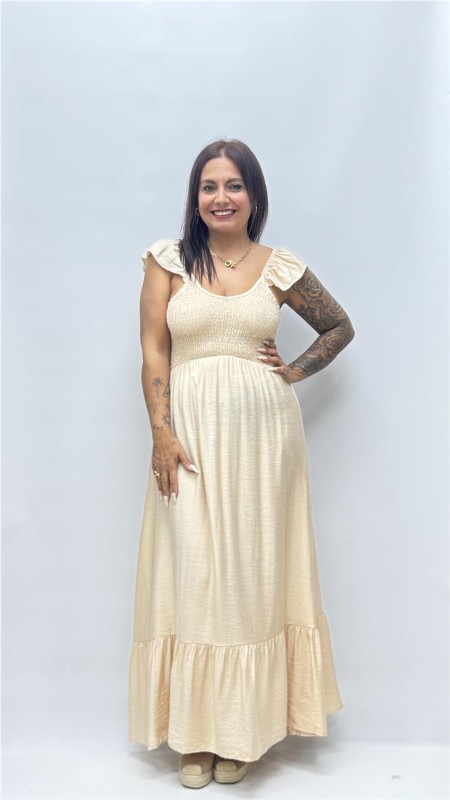 VESTIDO ROSETA BEIG