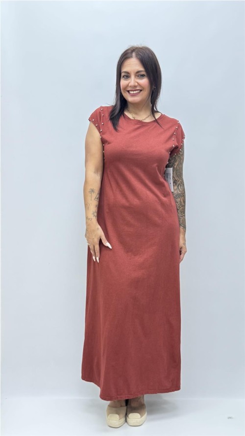 VESTIDO TACHAS TEJA