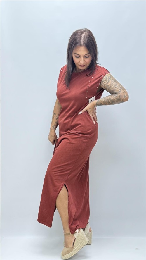 VESTIDO TACHAS TEJA