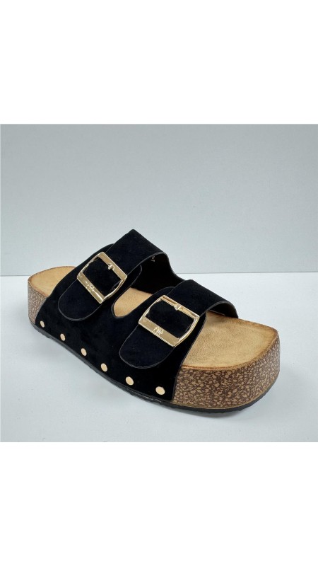 SANDALIA DOS HEBILLAS SUELA AN NEGRO