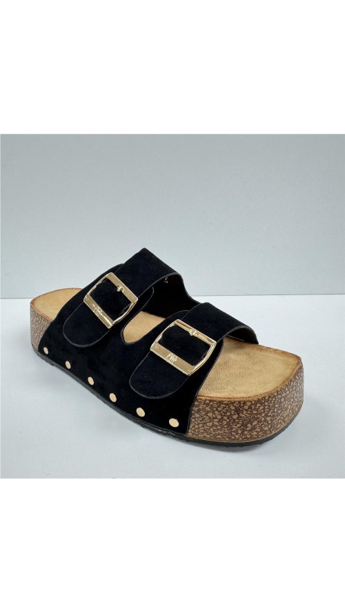 SANDALIA DOS HEBILLAS SUELA AN NEGRO