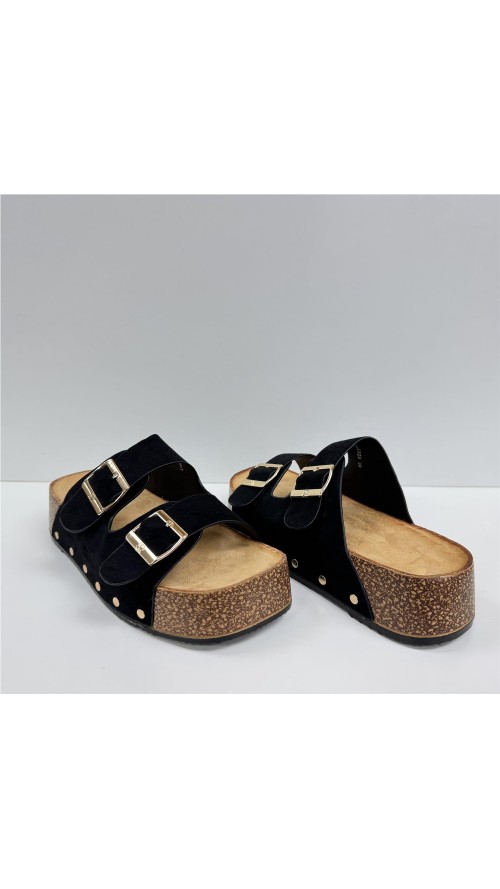 SANDALIA DOS HEBILLAS SUELA AN NEGRO