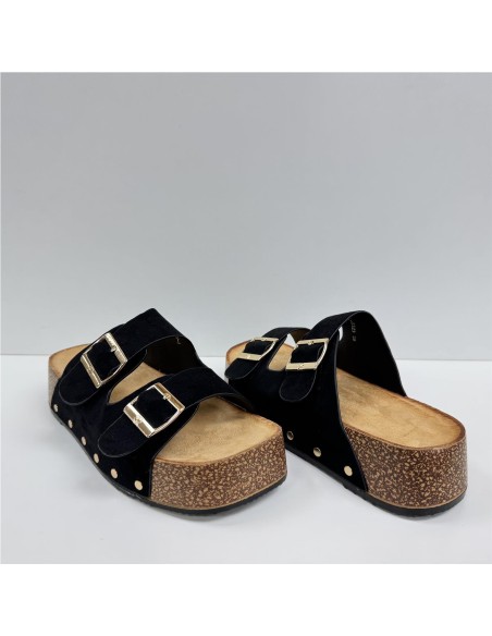 SANDALIA DOS HEBILLAS SUELA AN NEGRO