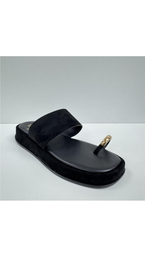 SANDALIA PLANA DEDO ORO NEGRO