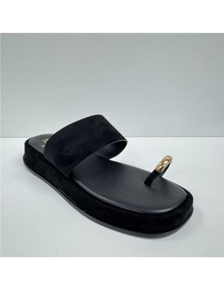 SANDALIA PLANA DEDO ORO NEGRO