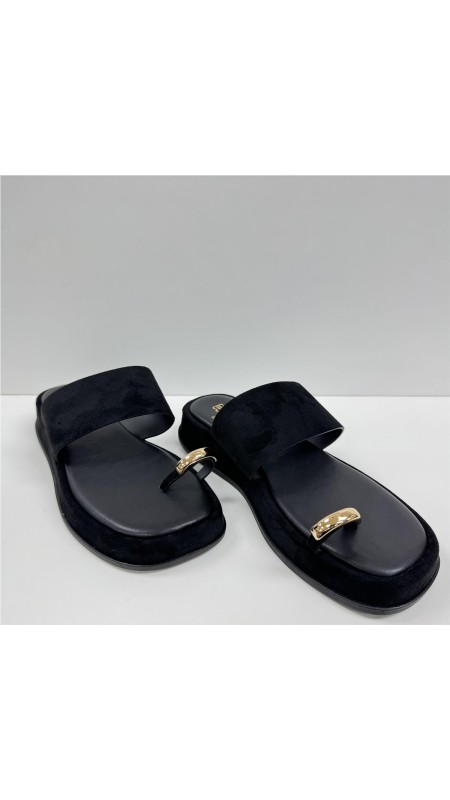 SANDALIA PLANA DEDO ORO NEGRO 2