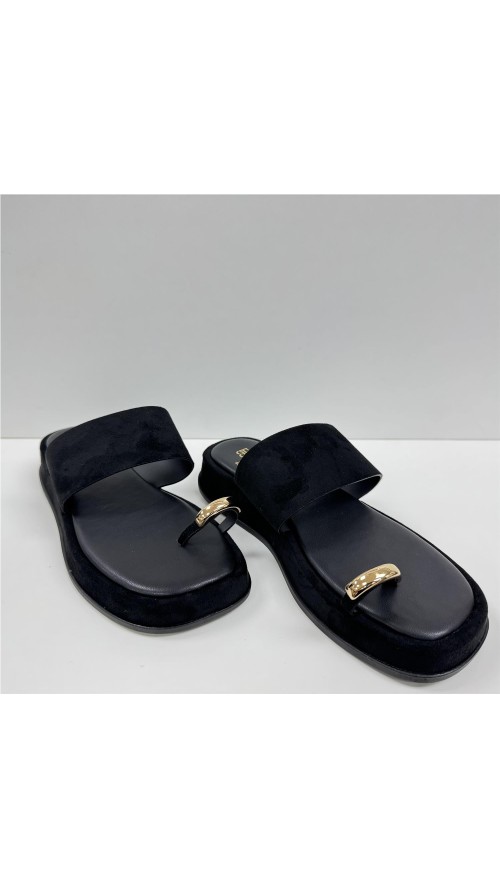 SANDALIA PLANA DEDO ORO NEGRO