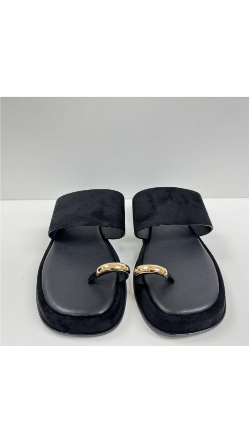 SANDALIA PLANA DEDO ORO NEGRO