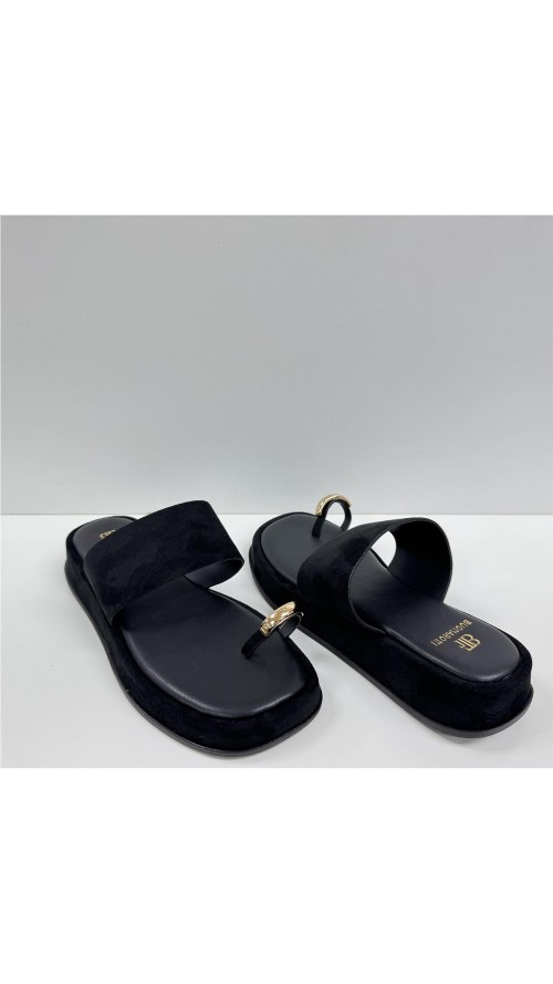 SANDALIA PLANA DEDO ORO NEGRO
