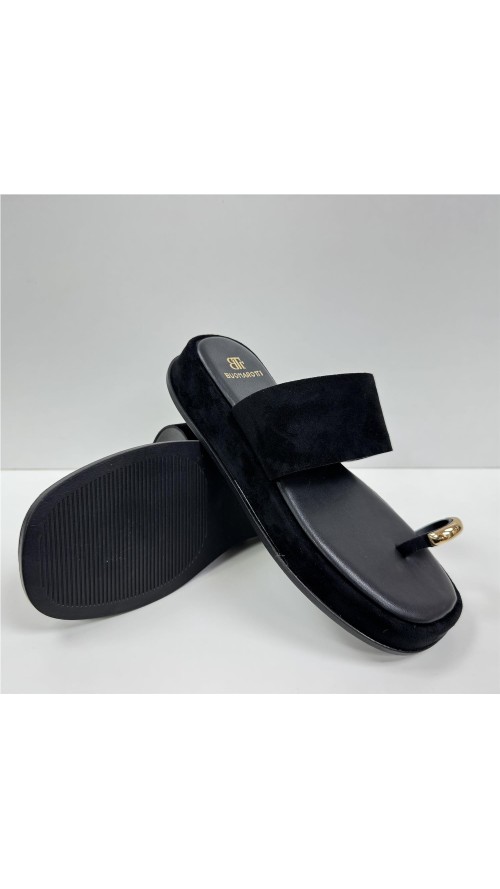 SANDALIA PLANA DEDO ORO NEGRO