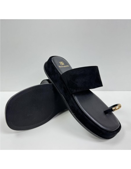 SANDALIA PLANA DEDO ORO NEGRO
