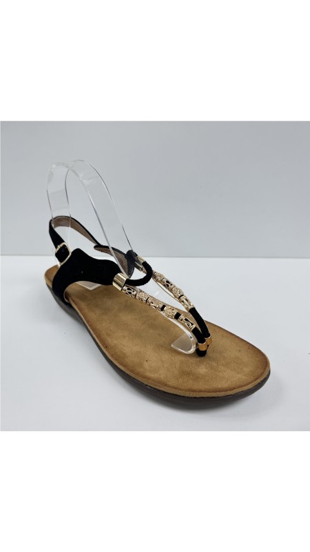 SANDALIA DEDO TIRAS METAL NEGRO