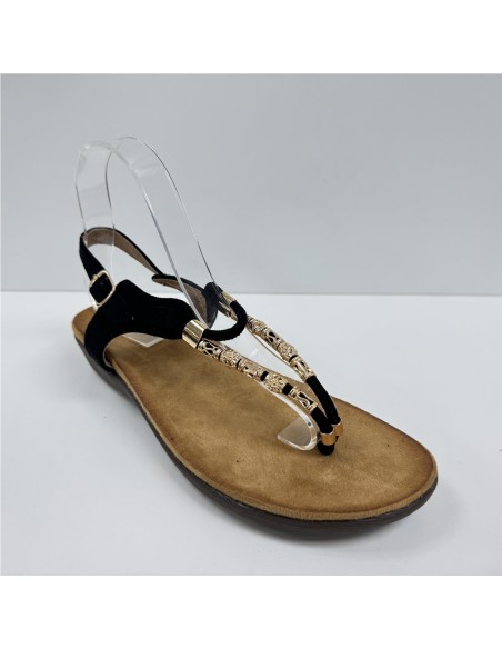 SANDALIA DEDO TIRAS METAL NEGRO