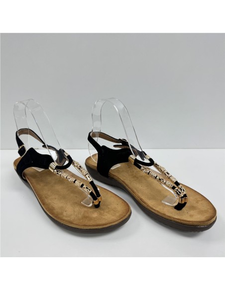 SANDALIA DEDO TIRAS METAL NEGRO