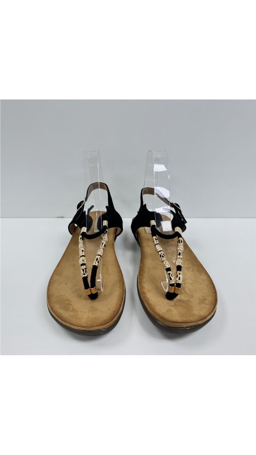 SANDALIA DEDO TIRAS METAL NEGRO