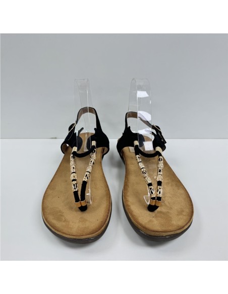 SANDALIA DEDO TIRAS METAL NEGRO