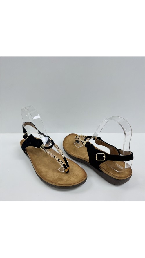 SANDALIA DEDO TIRAS METAL NEGRO