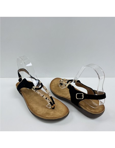 SANDALIA DEDO TIRAS METAL NEGRO