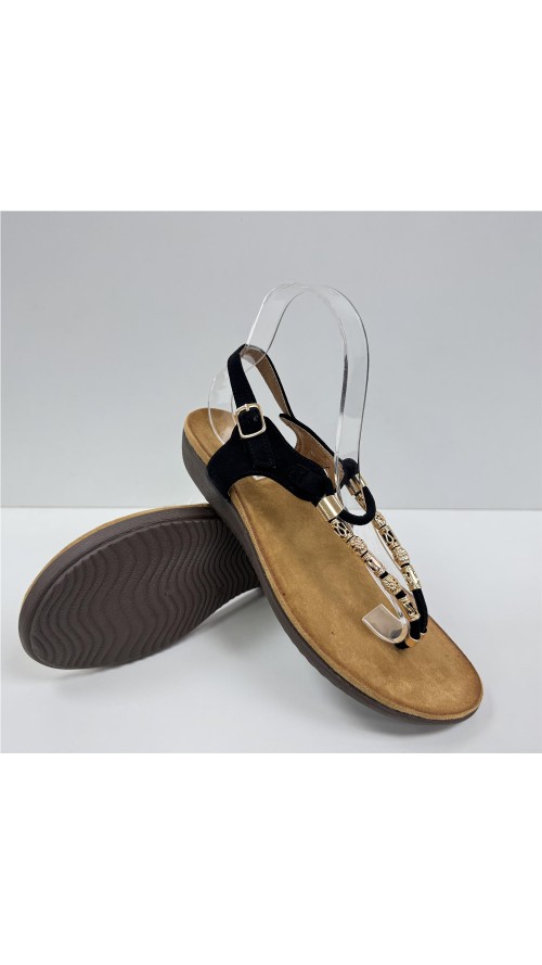 SANDALIA DEDO TIRAS METAL NEGRO