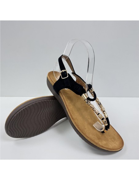 SANDALIA DEDO TIRAS METAL NEGRO